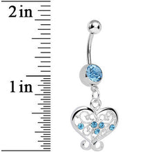 Aqua Gem Opulent Scrolled Heart Dangle Belly Ring