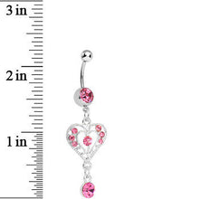 Pink Gem Drops of Love Heart Dangle Belly Ring