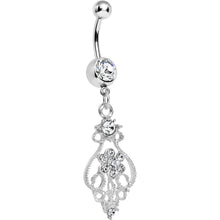 Crystalline Gem Ensnared in Roots Flower Dangle Belly Ring