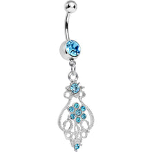Aqua Gem Ensnared in Roots Flower Dangle Belly Ring