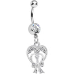 Crystalline Gem Love Tied in a Bow Heart Dangle Belly Ring
