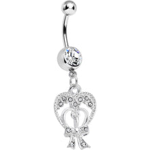 Crystalline Gem Love Tied in a Bow Heart Dangle Belly Ring