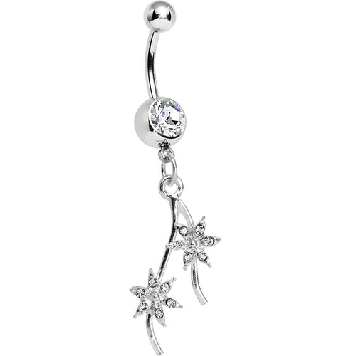 Crystalline Gem Pair of Pinwheel Posies Flower Dangle Belly Ring