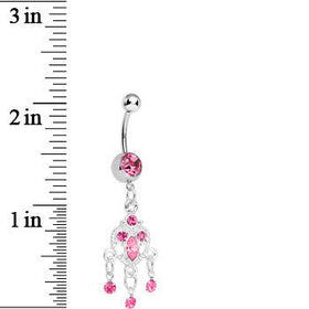 Pink Gem Chandelier Heart Dangle Belly Ring