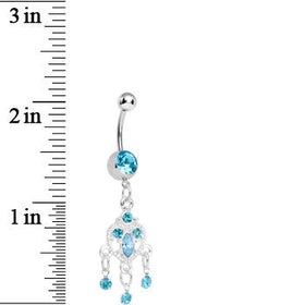 Aqua Gem Chandelier Heart Dangle Belly Ring