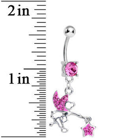 Pink Gem Chasing a Star Fairy Dangle Belly Ring