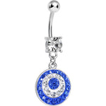 Crystalline Blue Gem Paved Glittering Circles Dangle Belly Ring