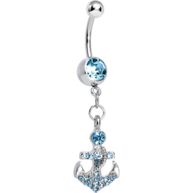 Aqua Gem Glamorous Nautical Anchor Dangle Belly Ring