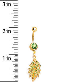 Light Green Gem Gold Plated Delicate Drifting Leaf Dangle Belly Ring