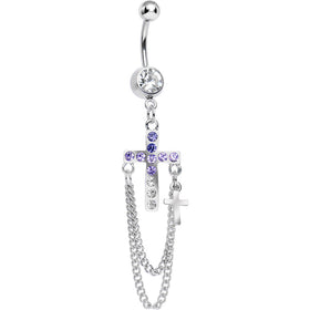 Purple Gem Cross Chain Dangle Belly Ring