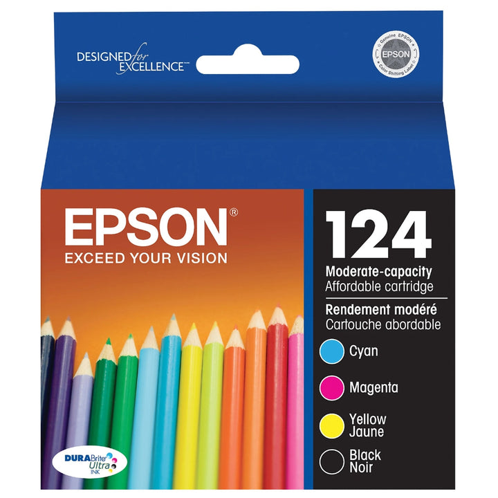 New, Pre-Owned - Epson T124 Standard Yield Tri-Color Ink Cartridge, T124120-BCS-4-Pack