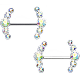 14G 5/8 Aurora Gem Steel Round Quintent Nipple Barbell Set