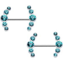 14G 5/8 Aqua Gem Steel Round Quintet Nipple Shield Set