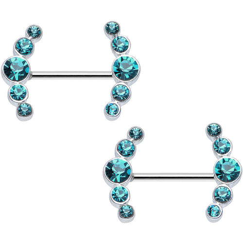 14G 5/8 Aqua Gem Steel Round Quintet Nipple Shield Set