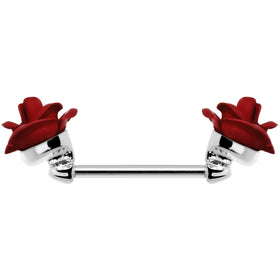 14G Glorious Metallic Red Rose Flower Nipple Barbell Set