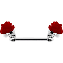14G 5/8 Fancy Red Rose Flower Nipple Barbell Set