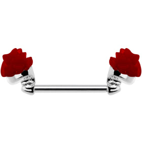 14G 5/8 Fancy Red Rose Flower Nipple Barbell Set