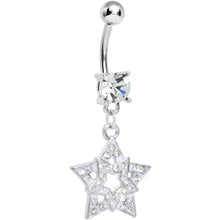 Clear Gem Paved Star Within a Star Dangle Belly Ring