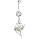 Clear Gem Multi Colored Tutu Ballerina Dangle Belly Ring
