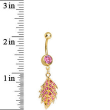 Pink Gem Gold Plated Delicate Drifting Leaf Dangle Belly Ring