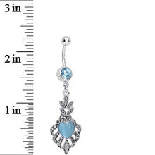 Aqua Gem Royal Blue Heart Dangle Belly Ring