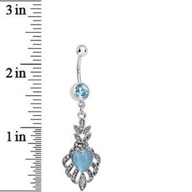 Aqua Gem Royal Blue Heart Dangle Belly Ring