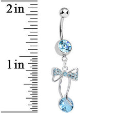 Aqua Cubic Zirconia Drop Sweetness Wrapped in a Bow Dangle Belly Ring