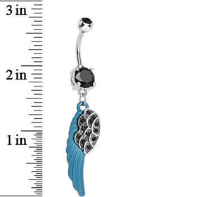 Black Paved Gem On the Blue Wing of an Angel Dangle Belly Ring