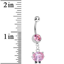 Pink Gem Black Tie Affair Swanky Crystal Cat Head Dangle Belly Ring