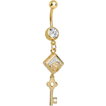 Clear Gem Gold Plated Key to My Diary Dangle Belly Ring