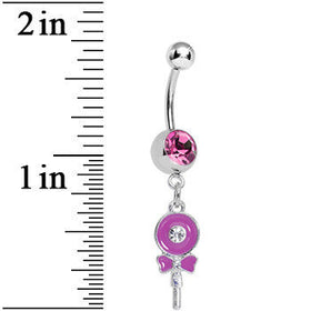 Pink Gem Sweetly Wrapped Pink Lollipop Dangle Belly Ring