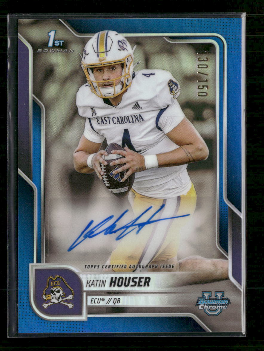 2025 Bowman University Chrome Blue Refractor #/150 Katin Houser Auto #BCA-KH