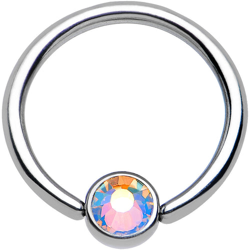 16G 3/8 Aurora Gem Disc Stainless Steel BCR Captive Ring