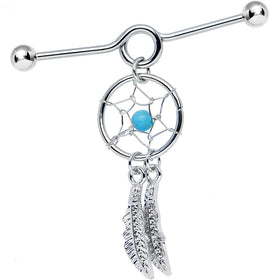 14G Faux Turquoise Southwest Dreamcatcher Dangle Project Bar 38mm