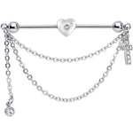 14G Clear Gem Love and Faith Heart Cross Industrial Barbell 38mm