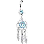Aqua Gem Hypnotic Spiral Flower Dreamcatcher Belly Ring