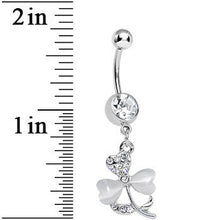 Clear Gem White Pearlescent Petals Flower Dangle Belly Ring