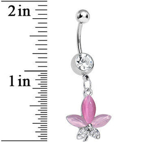 Clear Gem Blooming Pink Pearly Flower Dangle Belly Ring