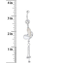 Clear Gem White Pearlescent Butterfly Dangle Belly Ring