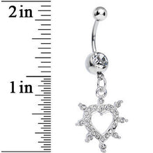 Crystalline Gem Bursting in Love Paved Heart Dangle Belly Ring