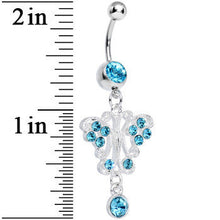Aqua Gem Elegant Symmetry Butterfly Dangle Belly Ring