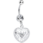 Clear Gem Flattering Hollow Heart Dangle Belly Ring