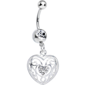 Clear Gem Flattering Hollow Heart Dangle Belly Ring