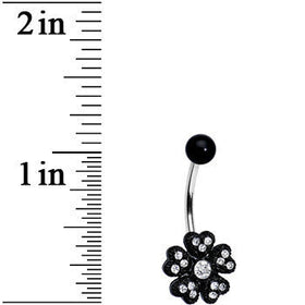 Clear Gem Midnight Black Five Petal Flower Belly Ring