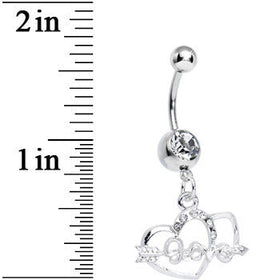 Clear Gem Cupid Arrow Love Heart Dangle Belly Ring