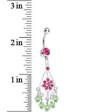 Pink Gem Green Crystal Drops Pink Flower Chandelier Belly Ring