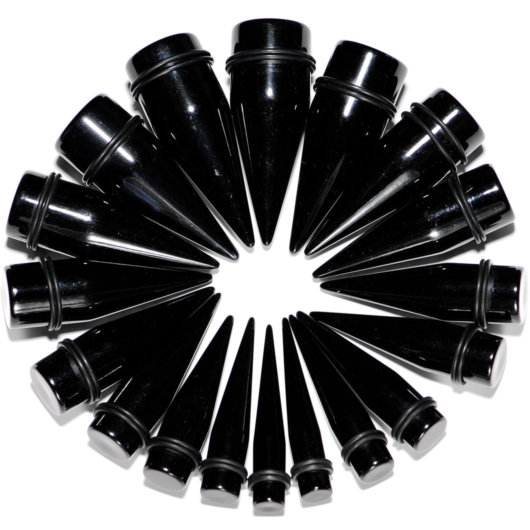 00G to 1 inch 18 Piece Black Acrylic Ear Stretching Taper Kit