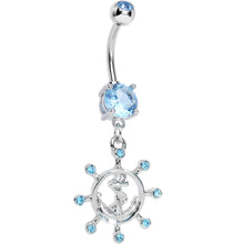 Aqua Gem Sailing in Style Ship Wheel and Anchor Dangle Belly Ring