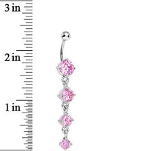 Pink Gem Radiant Quad Dangle Belly Ring