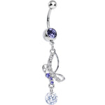 Purple Gem Bejeweled Butterfly Dangle Belly Ring